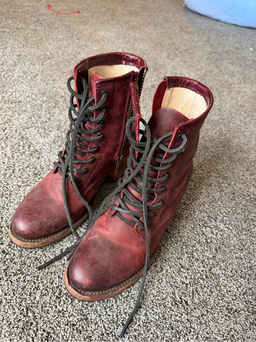 freebird Wine Red Lace-Up Heeled Ankle Boots